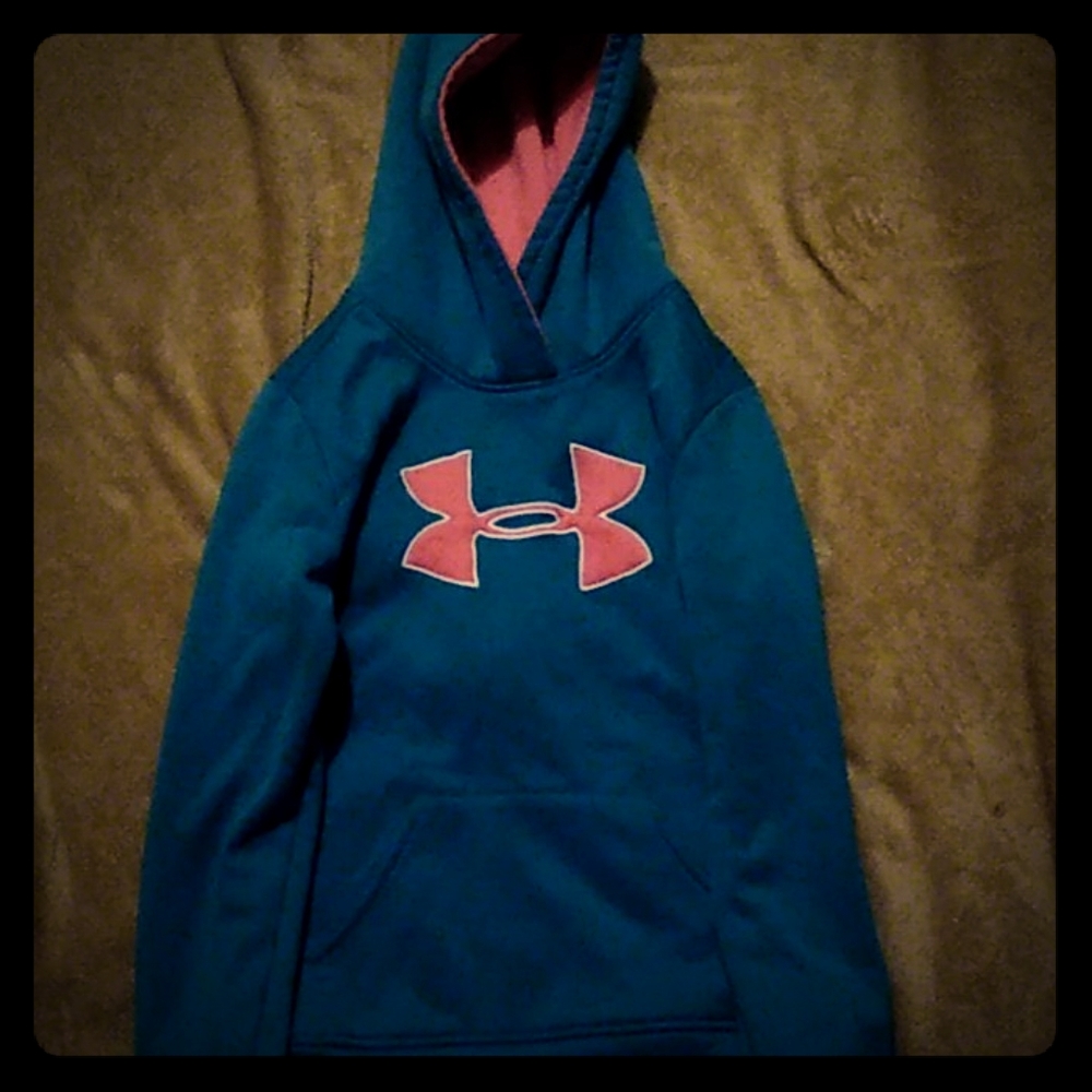 Blue and pink under armour sweatshirt with hood